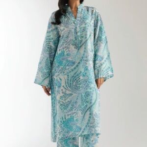 ETHNIC Brand Blue White 2pcs Textured Cotton Printed Suit - Summer Pakistani